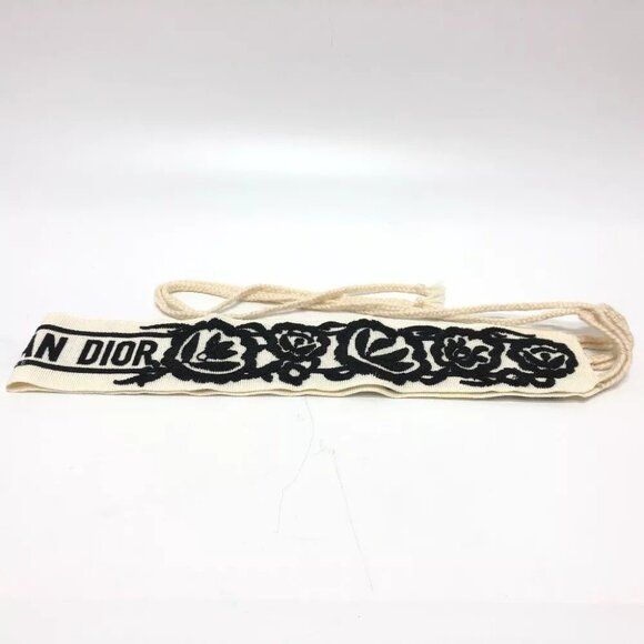 Auth Dior mexican flower belt embroidery Logo embroidery belt Canvas White/Black